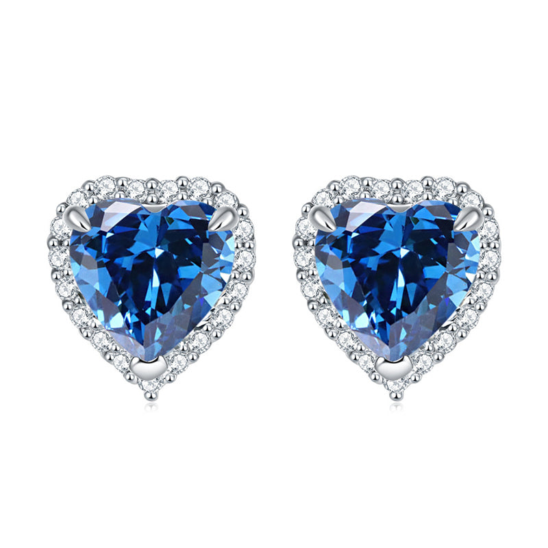 925 Sterling Silver Heart-Shaped Birthstone Stud Earrings – Elegant Zircon Jewelry Collection