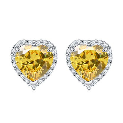925 Sterling Silver Heart-Shaped Birthstone Stud Earrings – Elegant Zircon Jewelry Collection