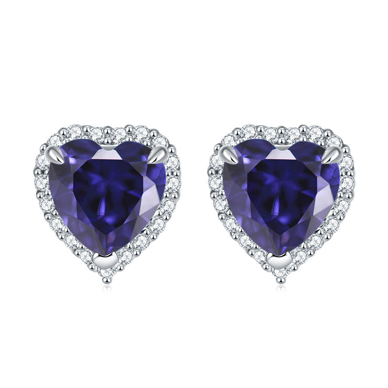 925 Sterling Silver Heart-Shaped Birthstone Stud Earrings – Elegant Zircon Jewelry Collection