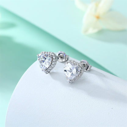 925 Sterling Silver Heart-Shaped Birthstone Stud Earrings – Elegant Zircon Jewelry Collection