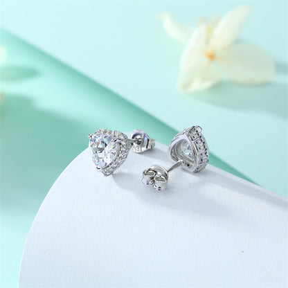 925 Sterling Silver Heart-Shaped Birthstone Stud Earrings – Elegant Zircon Jewelry Collection
