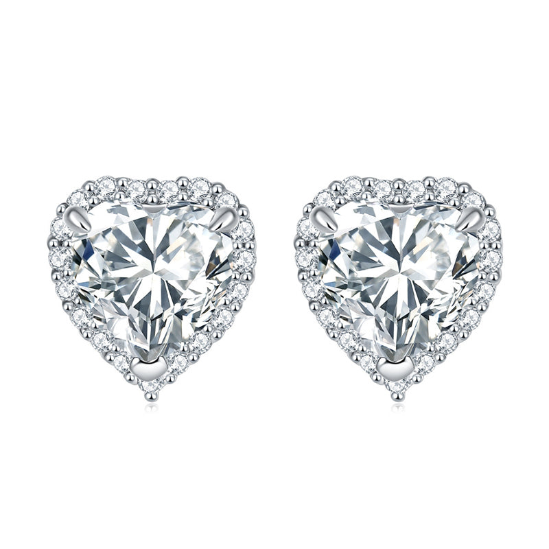 925 Sterling Silver Heart-Shaped Birthstone Stud Earrings – Elegant Zircon Jewelry Collection