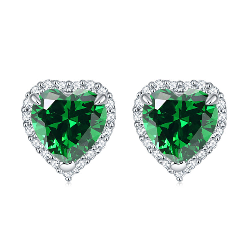 925 Sterling Silver Heart-Shaped Birthstone Stud Earrings – Elegant Zircon Jewelry Collection