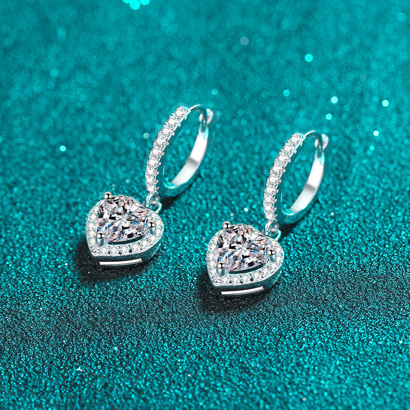 925 Sterling Silver Heart-Shaped Moissanite Huggie Hoops - 1ct PT950 Gold Plated Boho Love Earrings