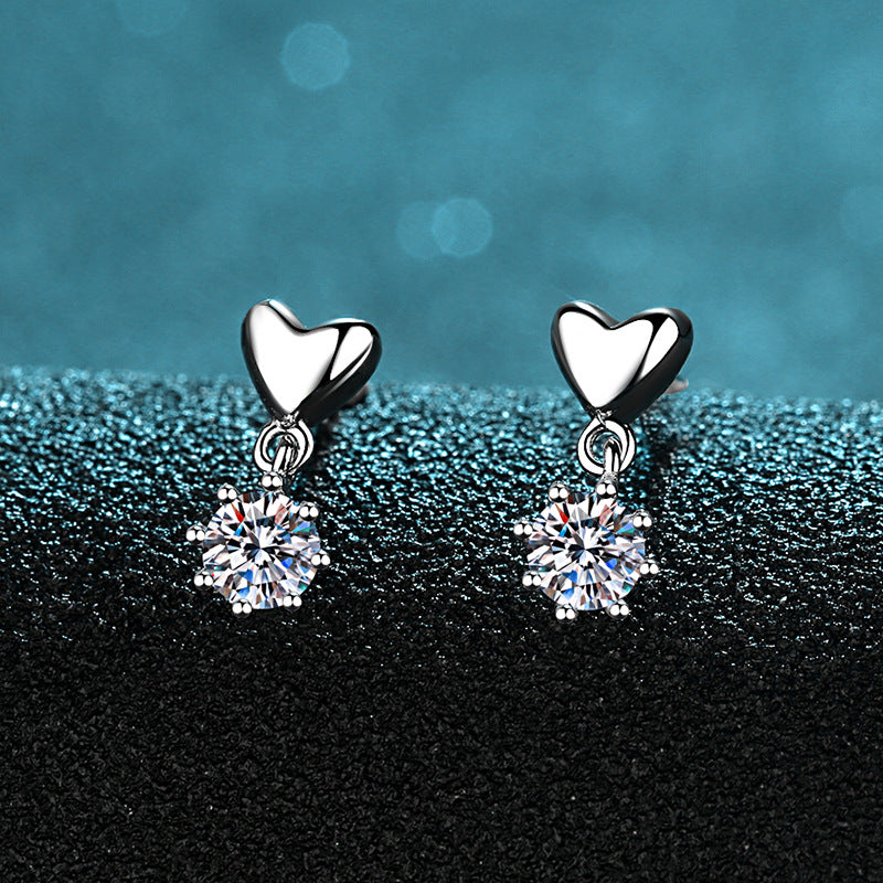 925 Sterling Silver Heart-Shaped Moissanite Stud Earrings - PT950 Gold Plated (0.6CT Total)