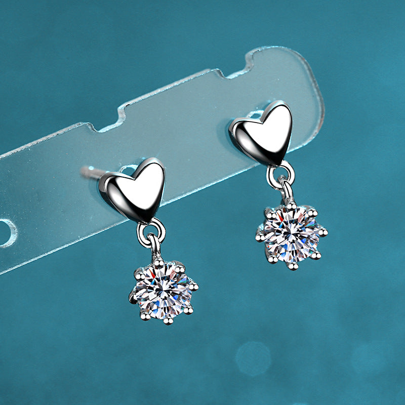925 Sterling Silver Heart-Shaped Moissanite Stud Earrings - PT950 Gold Plated (0.6CT Total)