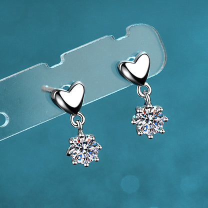 925 Sterling Silver Heart-Shaped Moissanite Stud Earrings - PT950 Gold Plated (0.6CT Total)