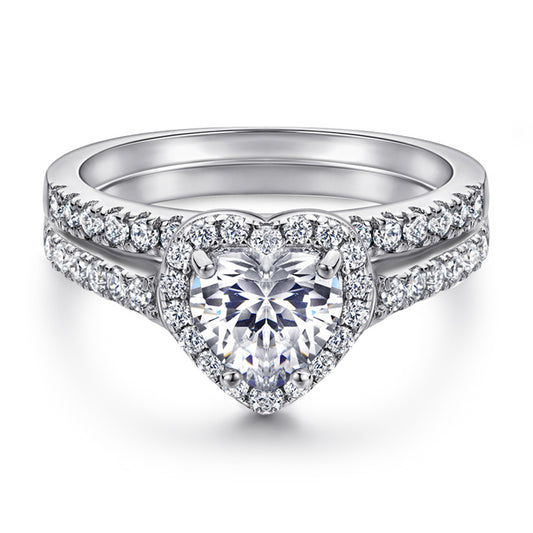 925 Sterling Silver Heart-Shaped Stackable Ring Set – Minimalist Zircon Wedding Band Collection