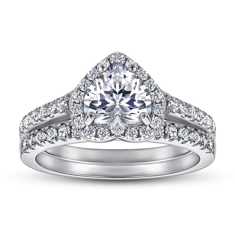 925 Sterling Silver Heart-Shaped Stackable Ring Set – Minimalist Zircon Wedding Band Collection