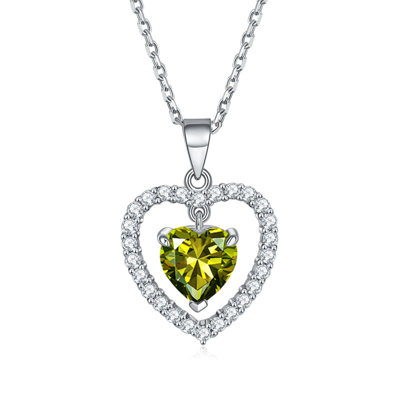 925 Sterling Silver Heart Birthstone Necklace - Romantic Ruby Zircon Pendant