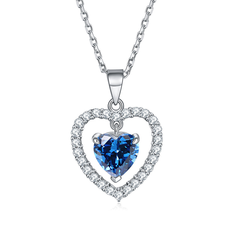 925 Sterling Silver Heart Birthstone Necklace - Romantic Ruby Zircon Pendant