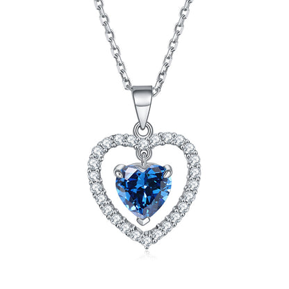 925 Sterling Silver Heart Birthstone Necklace - Romantic Ruby Zircon Pendant