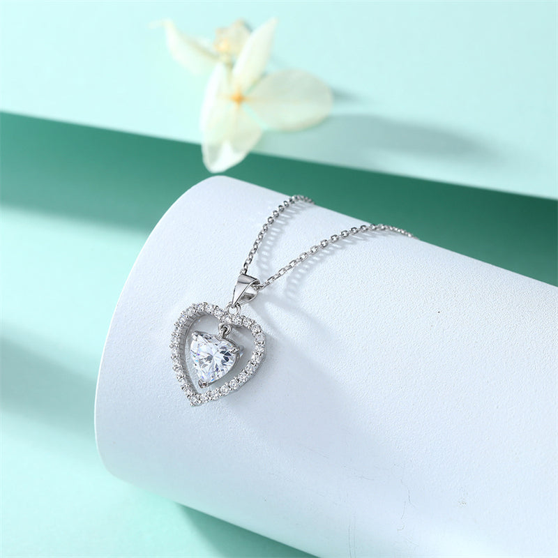 925 Sterling Silver Heart Birthstone Necklace - Romantic Ruby Zircon Pendant