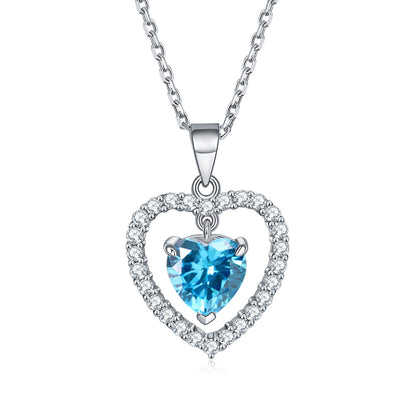 925 Sterling Silver Heart Birthstone Necklace - Romantic Ruby Zircon Pendant