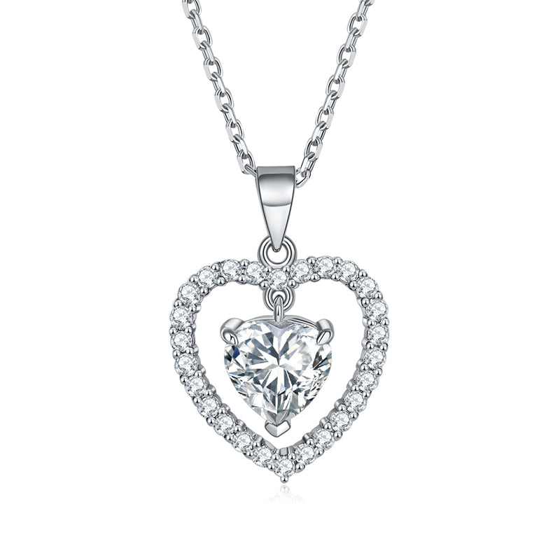 925 Sterling Silver Heart Birthstone Necklace - Romantic Ruby Zircon Pendant