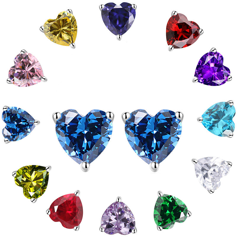 925 Sterling Silver Heart Birthstone Stud Earrings – Whimsical Zodiac-Inspired Jewelry
