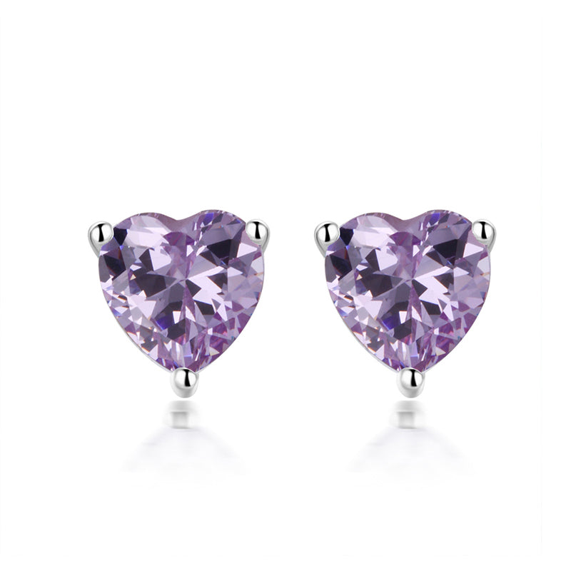 925 Sterling Silver Heart Birthstone Stud Earrings – Whimsical Zodiac-Inspired Jewelry