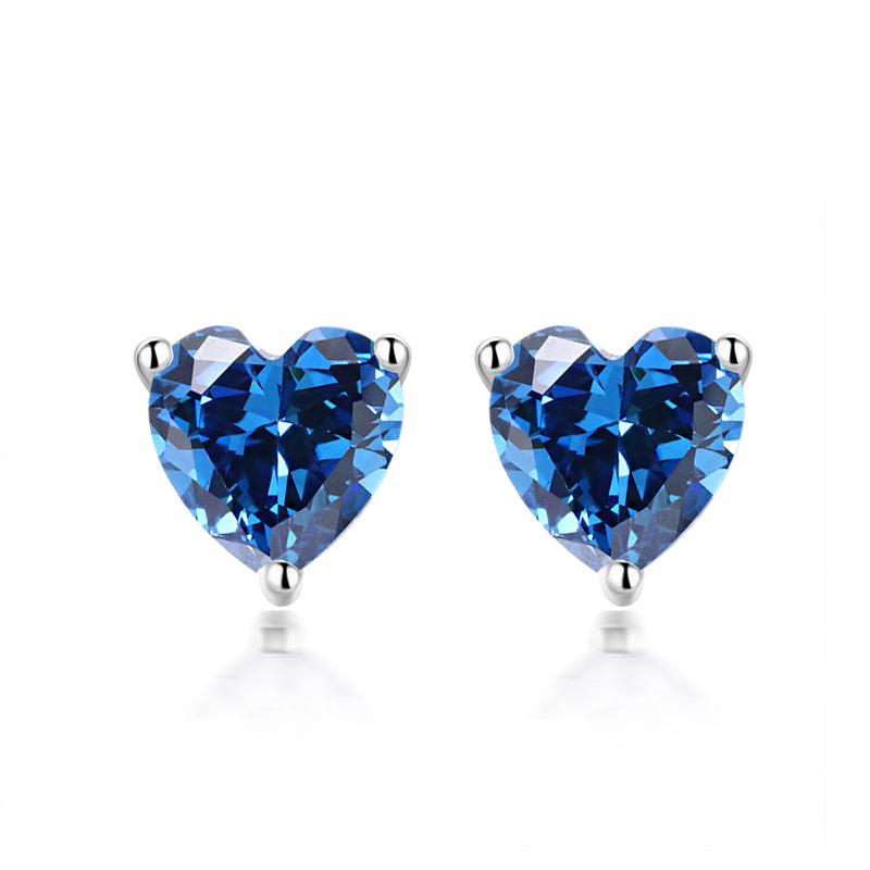 925 Sterling Silver Heart Birthstone Stud Earrings – Whimsical Zodiac-Inspired Jewelry