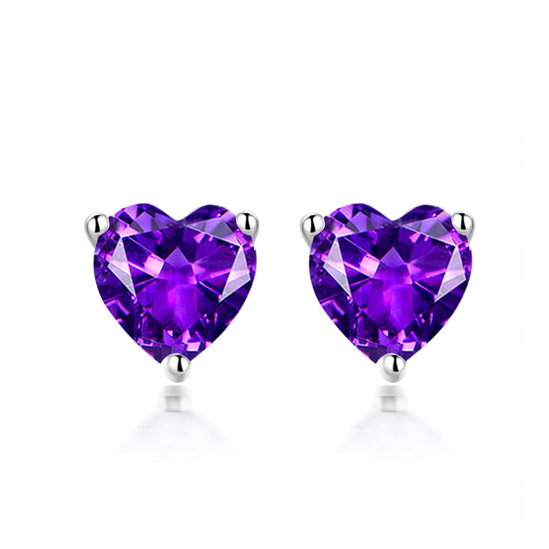925 Sterling Silver Heart Birthstone Stud Earrings – Whimsical Zodiac-Inspired Jewelry