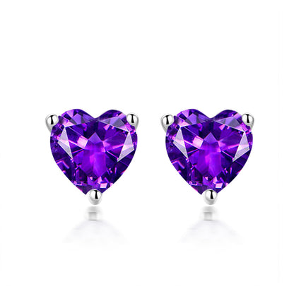 925 Sterling Silver Heart Birthstone Stud Earrings – Whimsical Zodiac-Inspired Jewelry