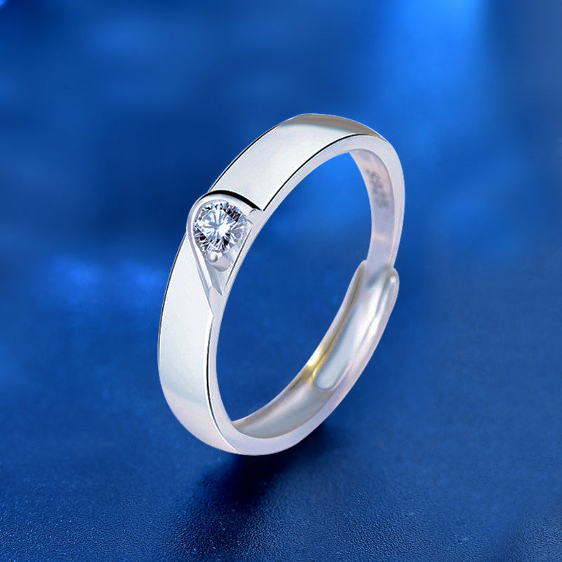 925 Sterling Silver Heart Couple Rings with Zircon - Triple White Gold Plated Minimalist Matching Bands