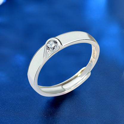 925 Sterling Silver Heart Couple Rings with Zircon - Triple White Gold Plated Minimalist Matching Bands