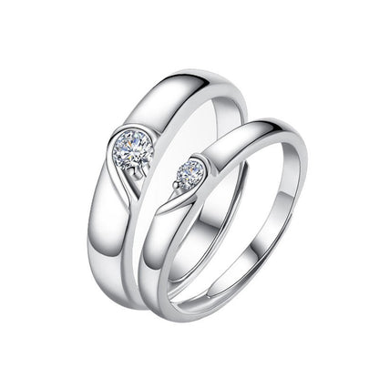 925 Sterling Silver Heart Couple Rings with Zircon - Triple White Gold Plated Minimalist Matching Bands