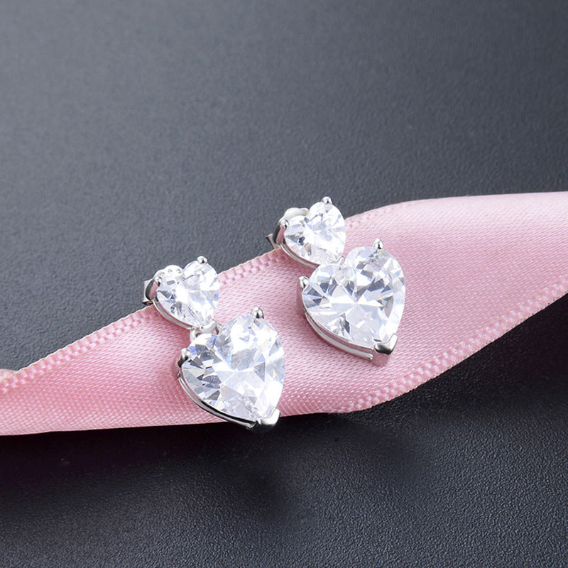 925 Sterling Silver Heart Drop Earrings-Korean Style Love Geometric Dangle Earrings for Women