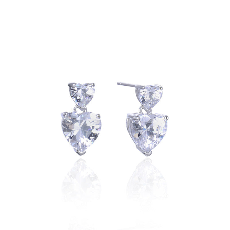 925 Sterling Silver Heart Drop Earrings-Korean Style Love Geometric Dangle Earrings for Women