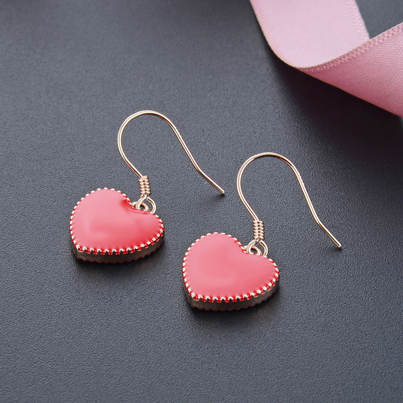 925 Sterling Silver Heart Drop Earrings - White Gold & Rose Gold Plated Korean Style Love Dangle Earrings