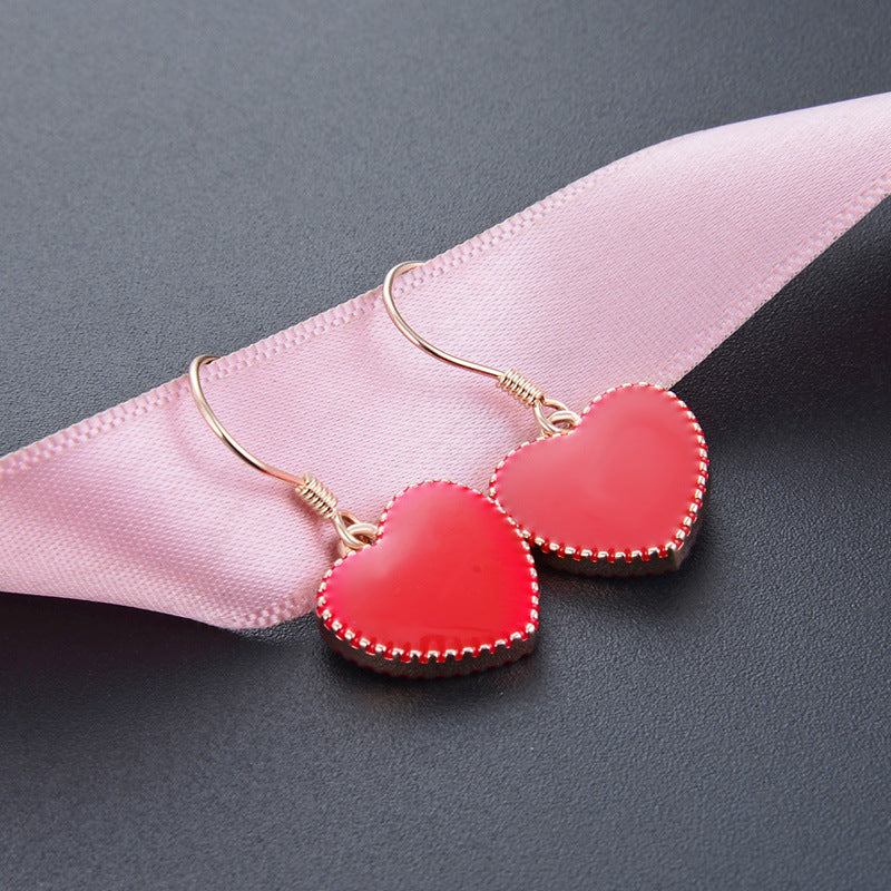 925 Sterling Silver Heart Drop Earrings - White Gold & Rose Gold Plated Korean Style Love Dangle Earrings