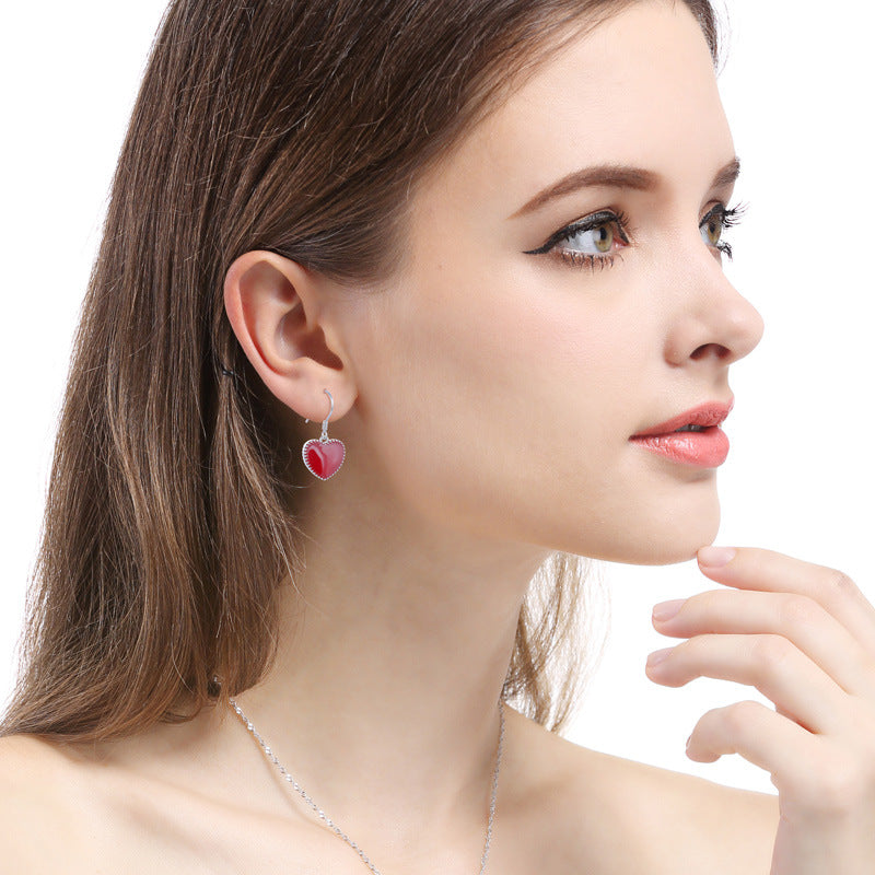 925 Sterling Silver Heart Drop Earrings - White Gold & Rose Gold Plated Korean Style Love Dangle Earrings