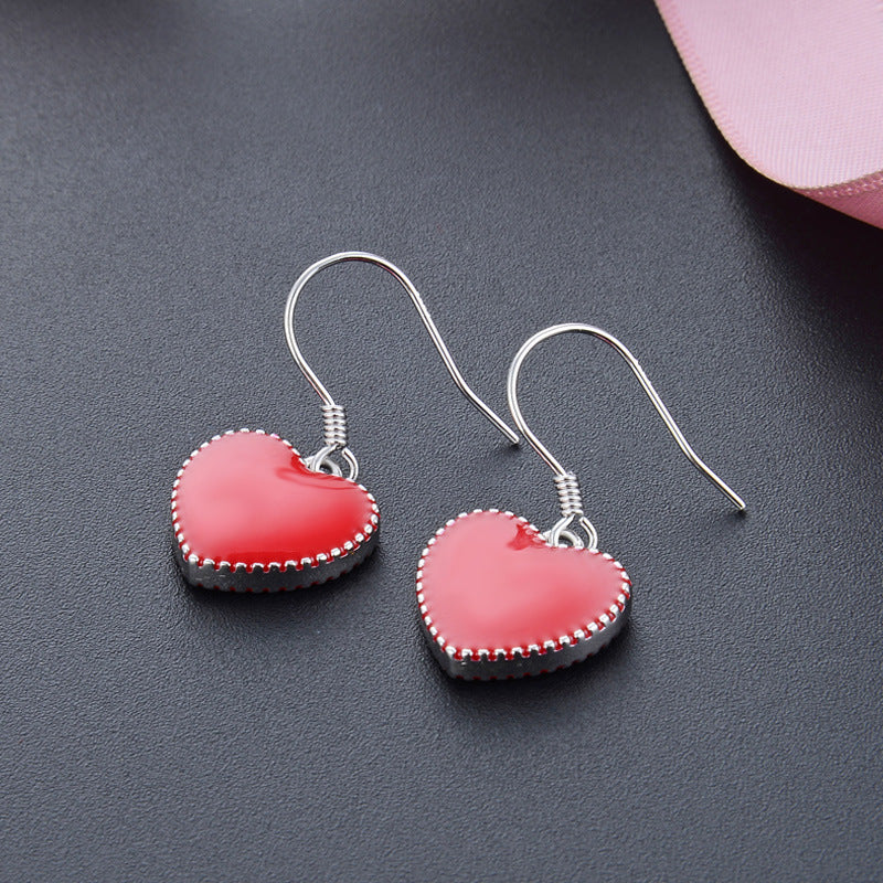 925 Sterling Silver Heart Drop Earrings - White Gold & Rose Gold Plated Korean Style Love Dangle Earrings