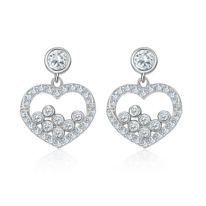 925 Sterling Silver Heart Earrings for Women Elegant Zircon Stud Earrings Trendy Love Shape Jewelry White Gold Plated 3.2g