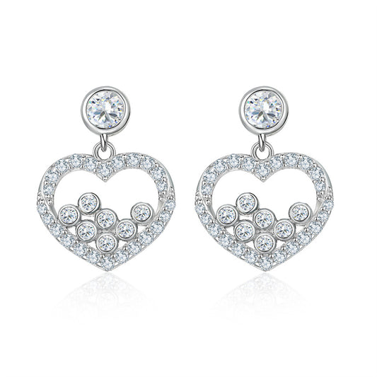 925 Sterling Silver Heart Earrings for Women Elegant Zircon Stud Earrings Trendy Love Shape Jewelry White Gold Plated 3.2g