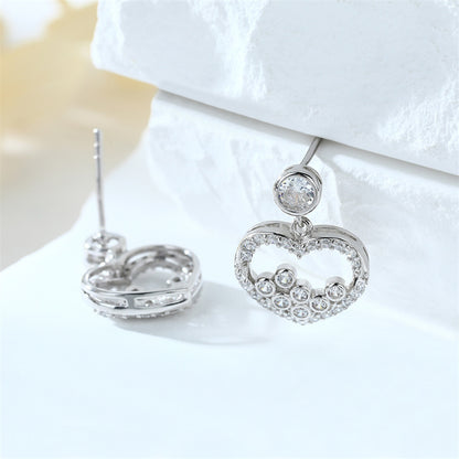 925 Sterling Silver Heart Earrings for Women Elegant Zircon Stud Earrings Trendy Love Shape Jewelry White Gold Plated 3.2g