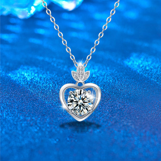 925 Sterling Silver Heart Pendant Multi-Layer Necklace with 1ct Moissanite Cross Chain Women's Rhodium Plated Jewelry