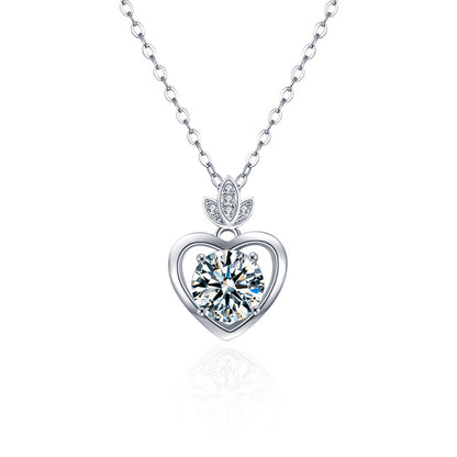 925 Sterling Silver Heart Pendant Multi-Layer Necklace with 1ct Moissanite Cross Chain Women's Rhodium Plated Jewelry