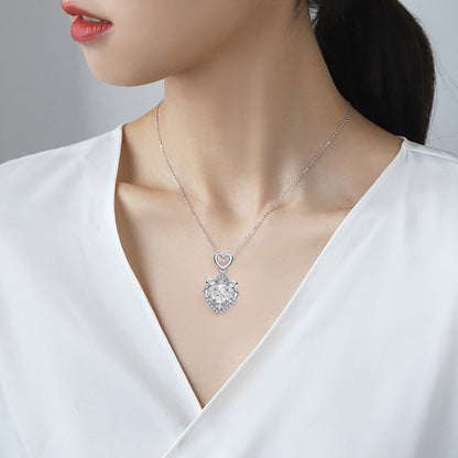 925 Sterling Silver Heart Pendant Multi-Layer Necklace with 2ct Moissanite Cross Chain Women's Rhodium Plated Luxury Jewelry