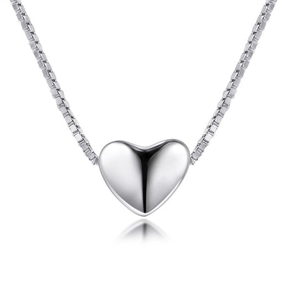 925 Sterling Silver Heart Pendant Necklace - Minimalist Box Chain Jewelry