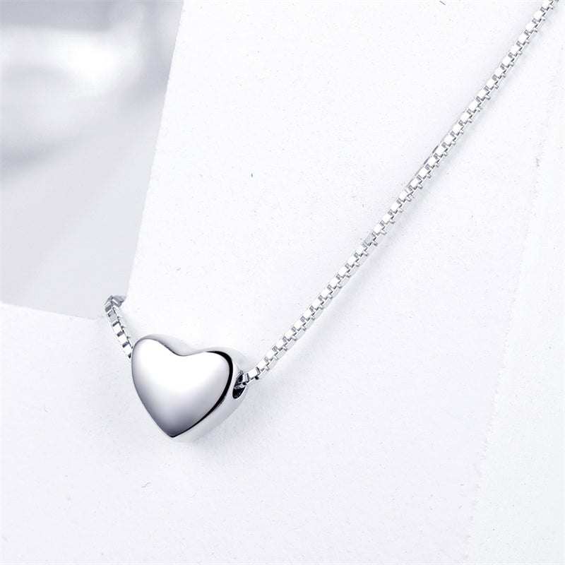 925 Sterling Silver Heart Pendant Necklace - Minimalist Box Chain Jewelry