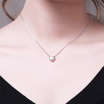 925 Sterling Silver Heart Pendant Necklace - Minimalist Box Chain Jewelry