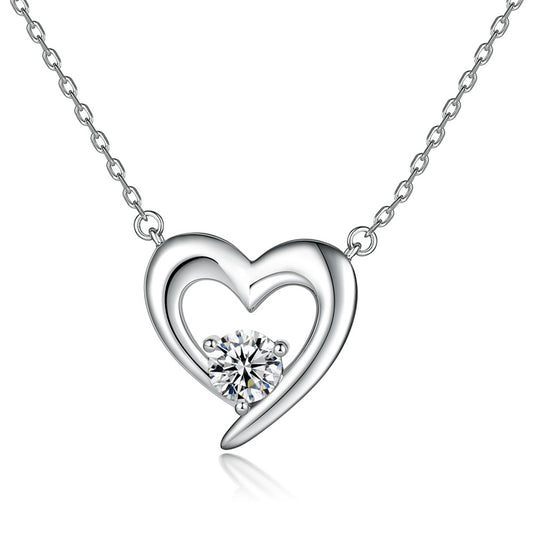 925 Sterling Silver Heart Pendant Necklace – Elegant Cubic Zirconia Layering Chain for Women