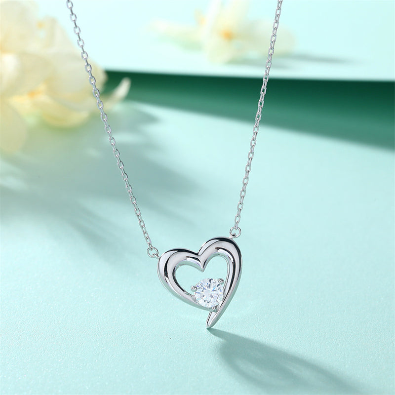 925 Sterling Silver Heart Pendant Necklace – Elegant Cubic Zirconia Layering Chain for Women