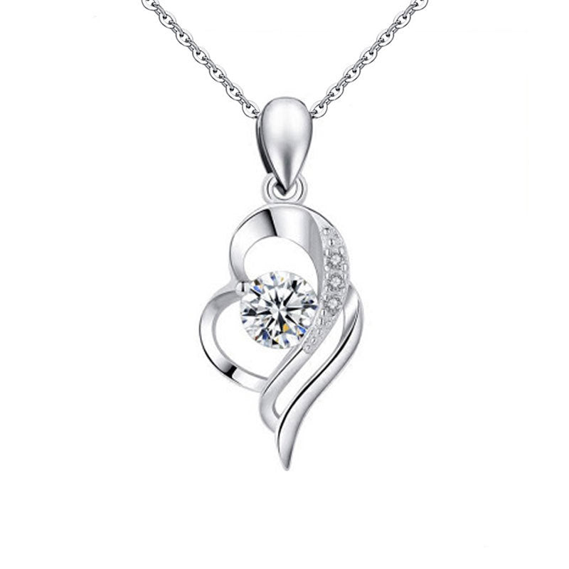 925 Sterling Silver Heart Pendant Necklace with 0.5ct or 1ct D Color Moissanite Cross Chain for Women White Gold Plated
