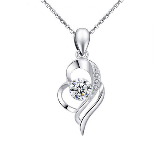 925 Sterling Silver Heart Pendant Necklace with 0.5ct or 1ct D Color Moissanite Cross Chain for Women White Gold Plated