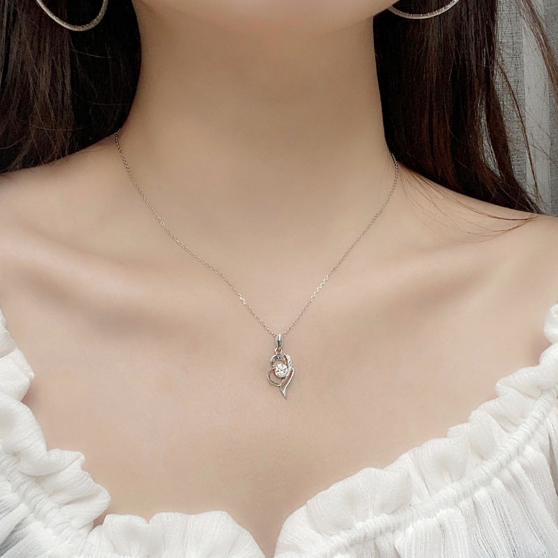 925 Sterling Silver Heart Pendant Necklace with 0.5ct or 1ct D Color Moissanite Cross Chain for Women White Gold Plated