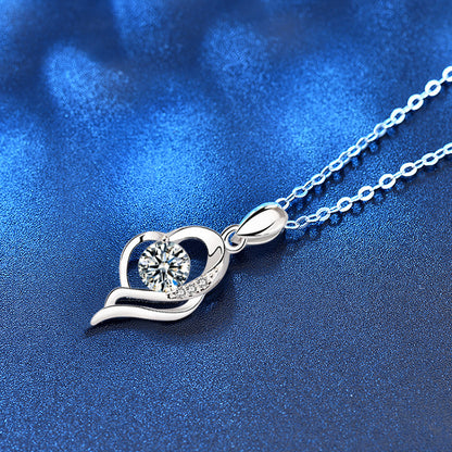 925 Sterling Silver Heart Pendant Necklace with 0.5ct or 1ct D Color Moissanite Cross Chain for Women White Gold Plated