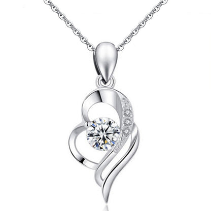 925 Sterling Silver Heart Pendant Necklace with 0.5ct or 1ct D Color Moissanite Cross Chain for Women White Gold Plated