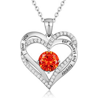 925 Sterling Silver Heart Pendant Necklace with 2ct Moissanite in 12 Colors - Rhodium Plated Casual Cross Chain Jewelry for Women